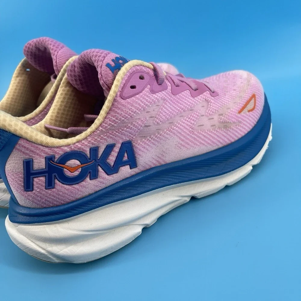 HOKA Clifton 9 Women's Pink Blue Running Shoes Size 8 US 40 EU